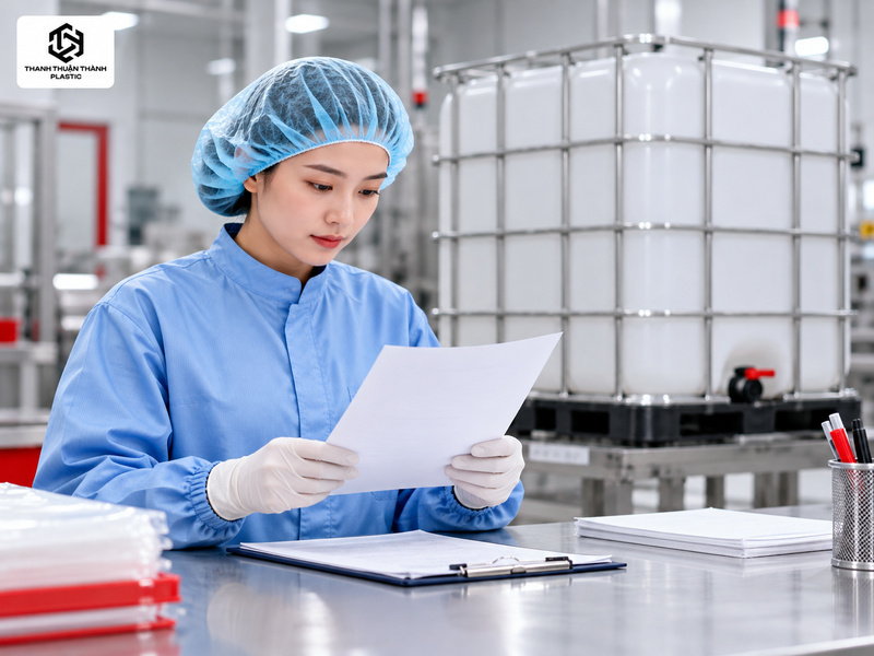 Minh họa việc kiểm tra hồ sơ bao bì trước khi đưa vào quy trình thực phẩm